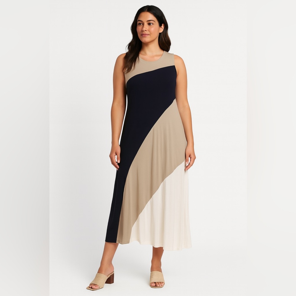 REED Asymmetrical Colorblock Maxi Dress Size Large